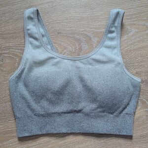 Aerie Chill Padded Ribbed Scoop Sports Bra Grey Women's XL